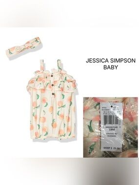 JESSICA SIMPSON BABY - 18M - NWT - 2PC PEACH ROMPER AND HEADBAND